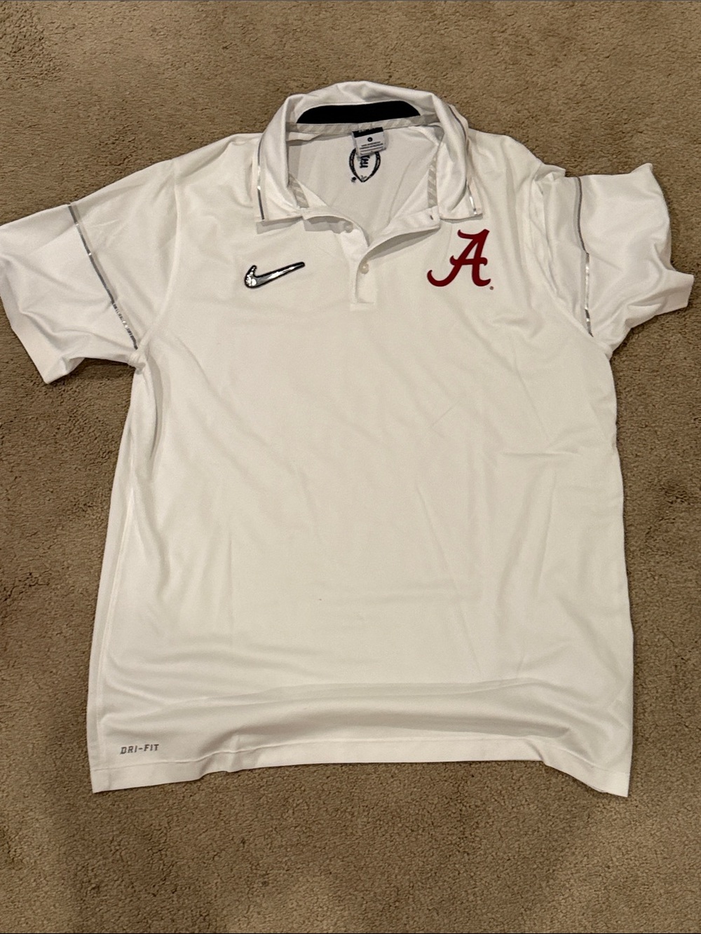 Nike White Alabama Dri-FIT Polo with Crimson A Logo